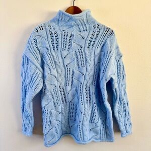 Blue Cable Knit Sweater M L Chunky Knit Pullover Cozy Cottagecore Spring
